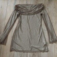 White Fox – glänzendes Minikleid in Taupe, Gr. M/L (38/40)