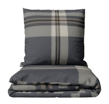 Bettwäsche 135x200 Set Feinbiber 155x220 Grau Streifen Anthrazit Warm flauschig