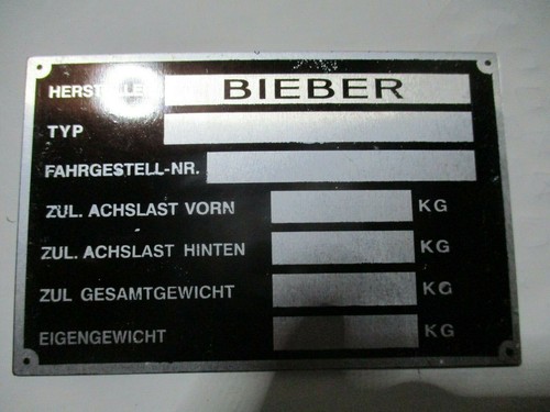 Typenschild plate bieber - typenschild, id-plate