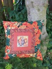 Eulen Kissenhülle Natur Patchwork, Herbstdeko Waldtiere Eule Uhu  Waldvogel