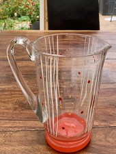 Glaskanne Saftkanne Milchkanne Glaskrug alt Handarbeit 1,5 L Glas mit Emaille