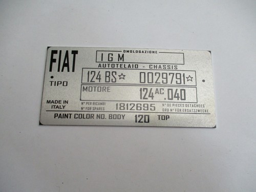 Typenschild fiat 124 spider - bs,
