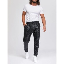 Herren Schwarz Hose Leder