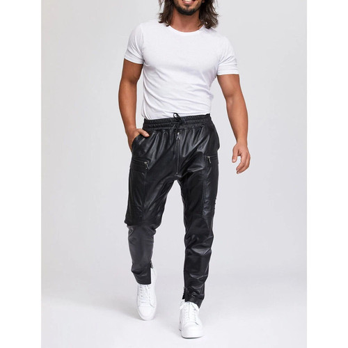 Herren schwarz hose leder - schwarz,