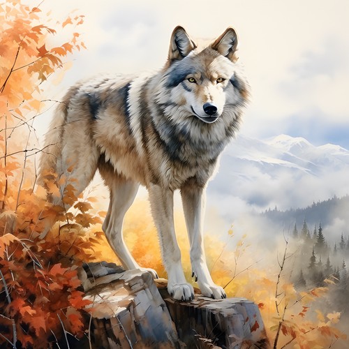 Wandbild wolf herbst - wandbild,