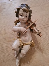 Holzengel mit Geige 26cm Putto Barock Oberammergau geschnitzt und handbemalt