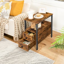 HOOBRO Nachttisch Beistelltisch Nachtschrank mit 2 Schubladen Wohnzimmertisch