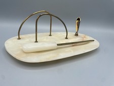 Vintage Schreibtisch Organizer 1960er – Marmor Briefhalter Messing Stifthalter