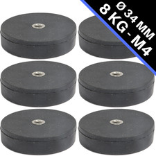 6 x Topfmagnet Gummiert Neodym Magnet Gummi Magnetsystem 34mm M4 Innengewinde
