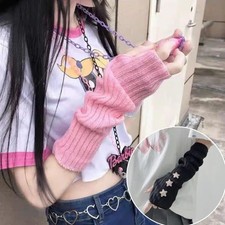 Lange Fingerlose Strickhandschuhe mit Stern Damen 30cm Armstulpen Freizeit