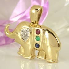 Anhänger Varioclip Elefant 585 Gelbgold 14K Rubin Saphir Smaragd Diamanten