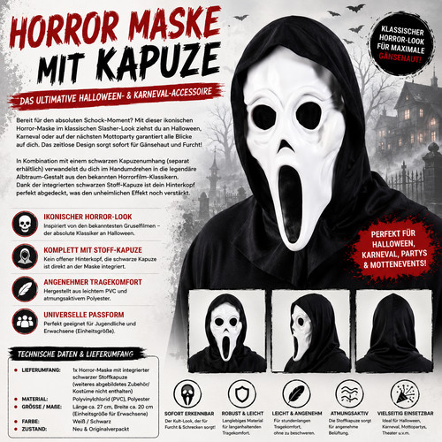 Horror maske mit - mit, kapuze
