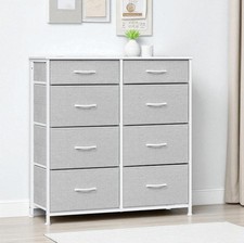 Kommode mit 8 Stoffschubladen Metall weiß-grau Schrank B86xT30xH89 cm