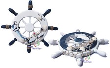 Deko Steuerrad Holzschiff Fischernetz Muscheln Fische Maritime