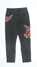 Miss Selfridge Damen schwarz Blumen bestickt Mom Jeans Größe 10
