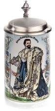 Bierkrug König Ludwig mit Zinndeckel - Porzellankrug Made in Germany