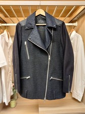 ALLSAINTS GRÖßE UK 10 SCHWARZ MANTEL JACKE MERU BIKER REISSVERSCHLUSS FREIZEIT WOLLMISCHUNG DAMEN