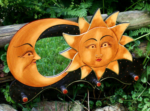 Spiegel sonne mond holz - spiegel,