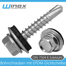 Bohrschrauben DIN 7504 K Edelstahl A2 Sechskant mit EPDM Dichtscheibe 5,5 mm V2A