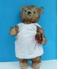 Alter zweifarbiger Langflor Mohair Hermannteddy  mit Glasaugen +Hemd  um 1935