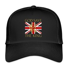 King Charles III God Save The King Flagge Trucker Cap, One size, Schwarz/Schwarz