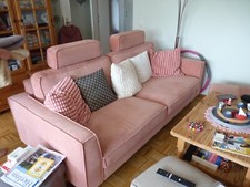 Sofa, Couch, m. Fusshocker u. Kopfstützen, Cord-Bezug, wie neu, gute Polster