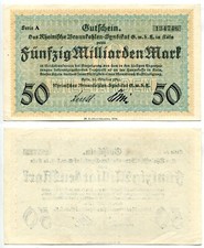 50 Milliarden Mark Köln 26.10.1923 Rhein. Braunkohlen-Syndikat, Erhaltung II+