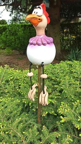 Keramik huhn gartenstecker - huhn,