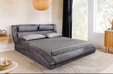 Modernes Bett aus grauem Samt + beidseitige Matratze