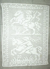  Gardine, Tischläufer Filethäkelei  weiß Pferd u. Ritter 48 x 61 cm