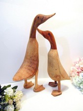 2x Entenfigur Holzschnitzerei Holzfigur geschnitzt Handarbeit Entenpaar Laufente