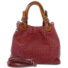 Florence Damen Handtasche Echtleder dunkelrot bordeaux Flechtmuster OTF164D