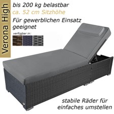 Sonnenliege Verona High mit Rollen und grauer Auflage, Grau-Silber