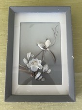 Vintage japanische 3D Feder Vogel und Blumen Box Bild Wandbehang