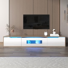 TV Schrank mit LED-beleuchtet Hochglanz Hängend/Stehend Lowboard 180cm Weiß+Holz