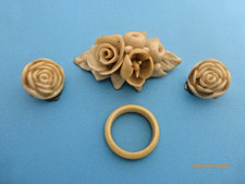 Antik Beinarbeit  Knochen Brosche  Ohrclips Ring  handgeschnitzt Tracht Erbach