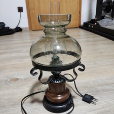 Alte Antike GAS Optik Glühlampe aus Glas Holz Metall Schwarz Tischlampe