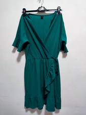 Wickelkleid Volantkleid Petrol-Grün Crêpe-Struktur Gr. M