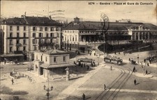 Ak Genève Genf Stadt, Place et Gare Cornavin - 3890822
