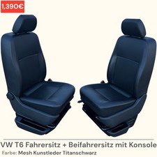 VW T5 T6 T6.1 Fahrersitz + Beifahrersitz & Konsole Sitz Kunstleder Titanschwarz