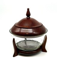 Vintage alte Deckeldose Zuckerdose Aufbewahrungsdose aus Glas und Holz