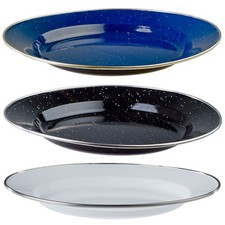Emaille Teller Email Campingteller Westernteller flach blau schwarz weiß 26 cm 