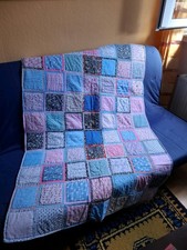 Quilt - Patchworkdecke blau/rosa 105/150 cm Handarbeit
