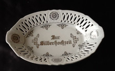 Antike Porzellan Korbschale zur Silberhochzeit Silberdekor groß 27,5 x 18 cm