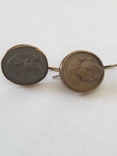 Antik  Biedermeier große  Ohrringe 2x Gemme Kamee vergoldet