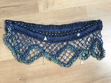 Bauchtanz Bellydance Hüfttuch Perlentuch Gürtel blau silber irisierend