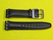 Original MattSCHWARZES Swatch 19 mm LEDER Armband mit silberfarb Irony Schliesse