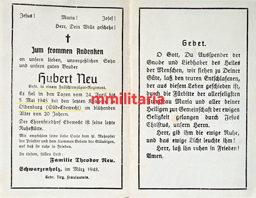 Sterbebild wwii gefreiter - sterbebild,