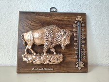 Zimmerthermometer Holz Wildmotiv Bison für Diele o. Wintergarten Montreal Canada