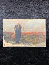 Antikes Ölgemälde Die Blinde im Mohnfeld Vintage Signiert Realismus Nachlass